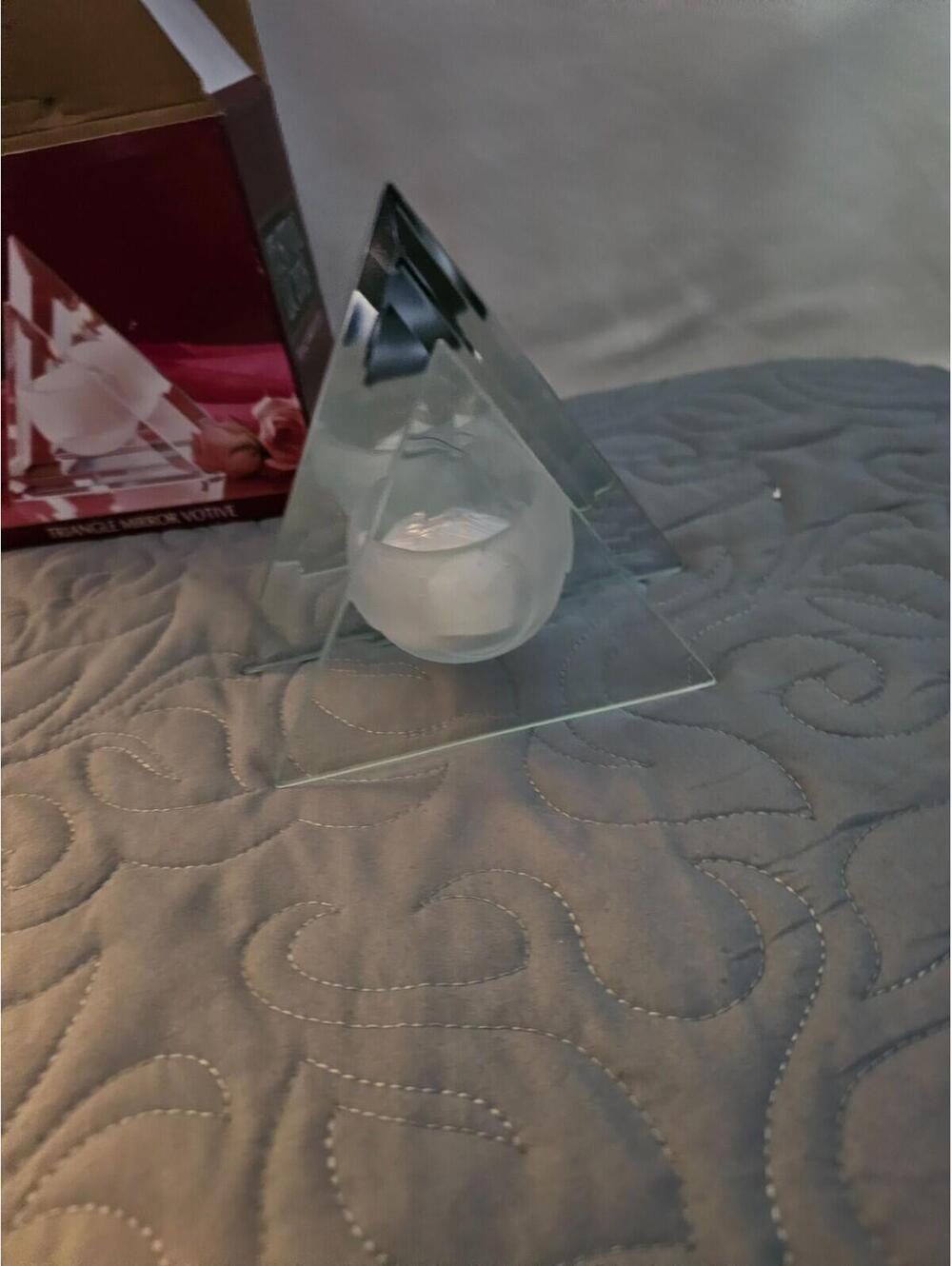 Festival of Lights Triangle Mirror Votive Candle Holder – Crystal Pyramid Tealig